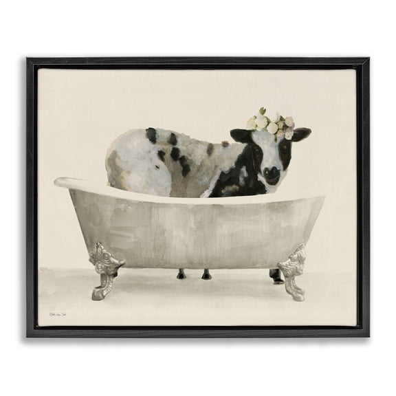 Stupell Industries Shabby Chic Cow in Antique Tub Black Floating Frame Canvas Art, 31 x 25, by Stellar Design Studio