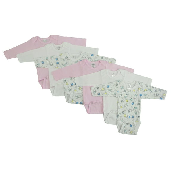 Bambini Long Sleeve Variety Printed Bodysuits, 6pk (Baby Girls)