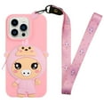 thumbnail image 1 of For Iphone 14 Pro Silicone Wallet Phone Case With Lanyard(Deep Pink Pig),iPhone 16 Pro Max, 1 of 5