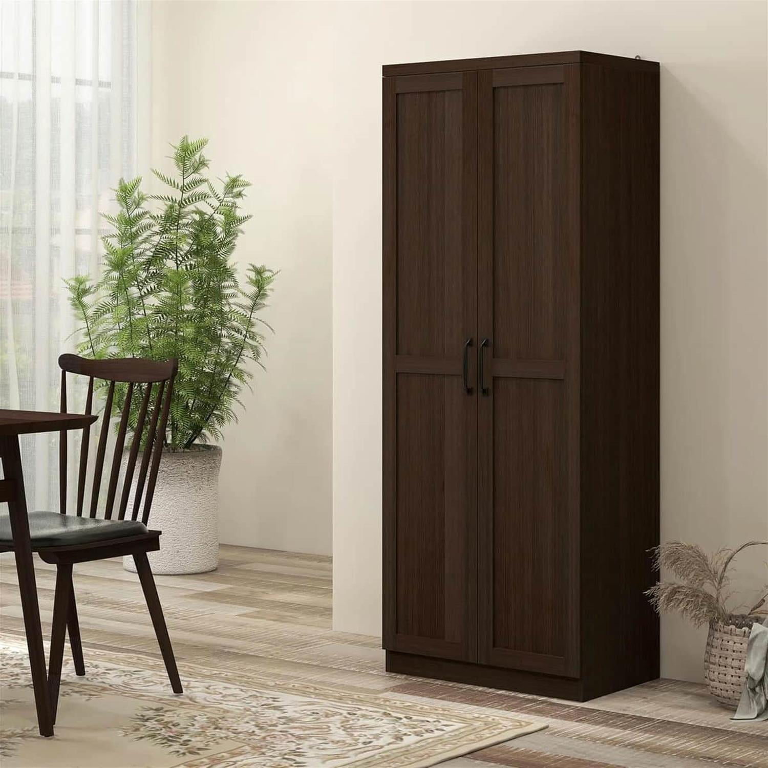 Demi Bonn 62" Large 2-Door Pantry Cabinet, Freestanding Storage Unit with 2 Adjustable Shelves for Dining Room, Spacious Kitchen Organization, Brown