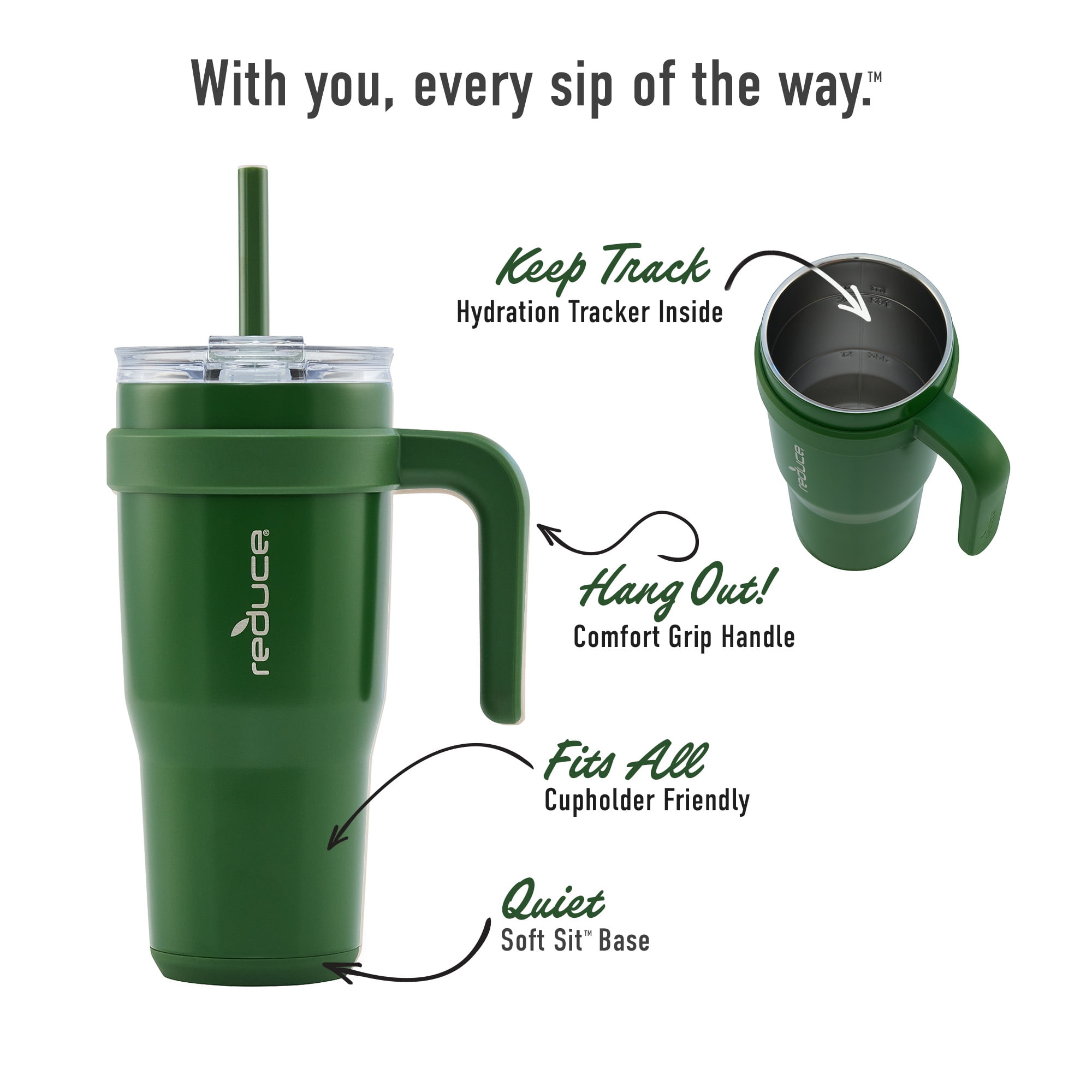 Reduce Vacuum Insulated Stainless Steel Cold1 24 fl oz. Tumbler Mug with 3  Way Lid, Straw, & Handle - White Opaque Gloss