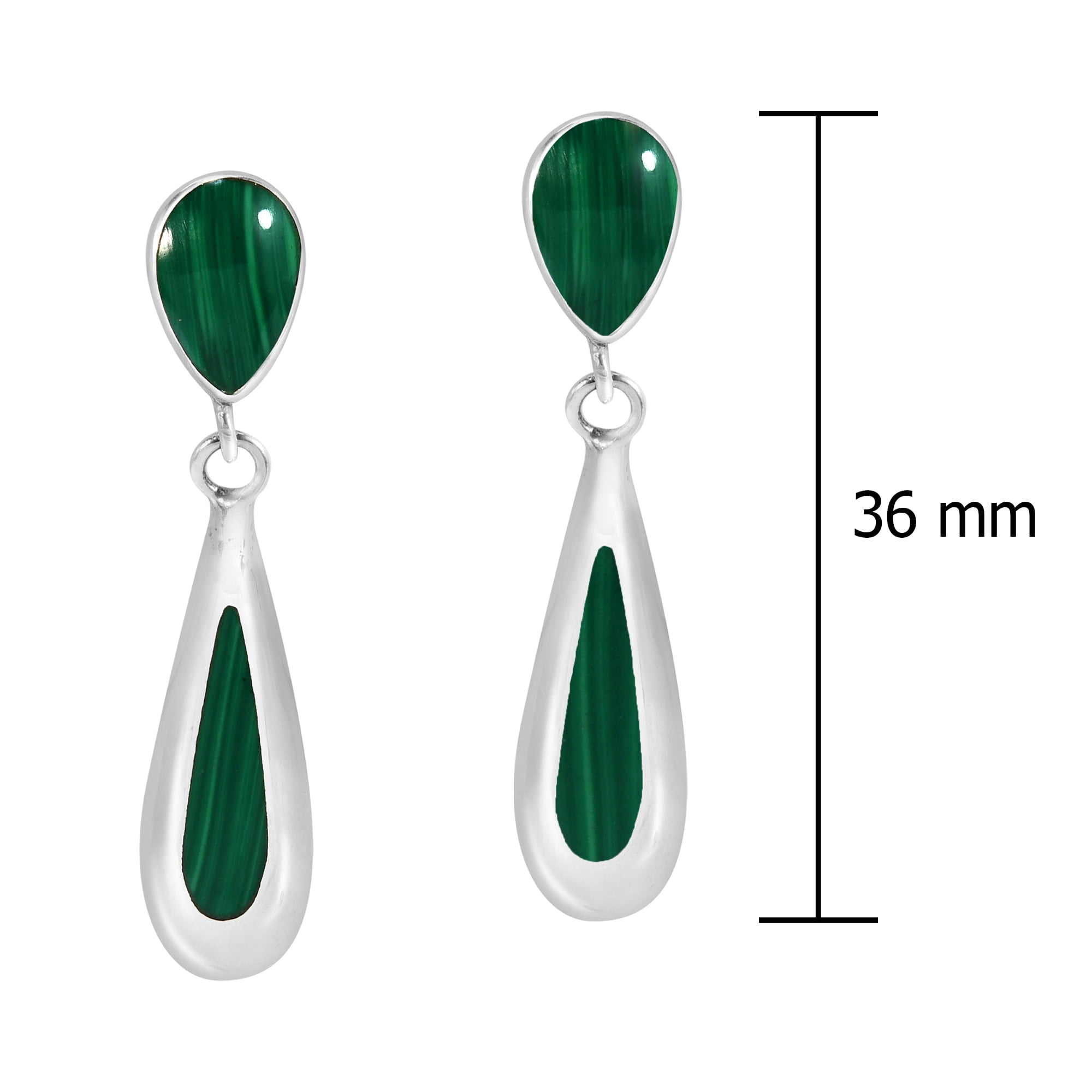 AeraVida Sleek and Slender Teardrops Green Malachite Sterling Silver Post Drop Evening Earrings Annivesary Jewelry Gift for Women Accessories