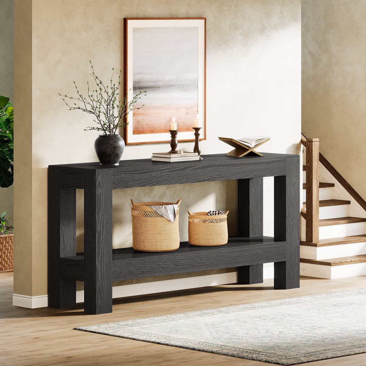 Tribesigns 62.99" Long Wood Console Table, Farmhouse 2-Tier Entryway Table Sofa Table