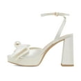 thumbnail image 2 of XYD Women Bowknot Platform Sandals with Pearl Open Toe Bridal Block High Heels Ankle Strap Wedding Prom Satin Shoes Size 12.5 White, 2 of 4