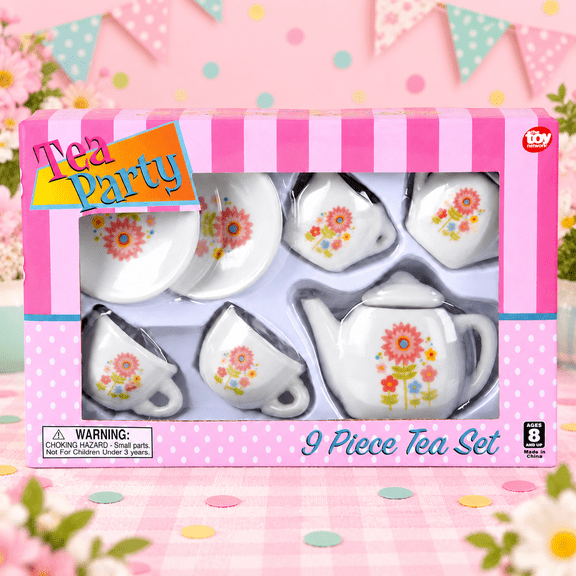 The Toy Network Porcelain Floral Design 9-Piece Tea Set