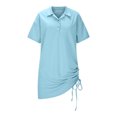thumbnail image 4 of Camisa con cordón de solapa de manga corta Deportes para el hogar Falda larga de color sólido Pompotops ghjkhdj17652, 4 of 8