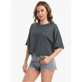 thumbnail image 3 of Women's Oversized Workout Cropped T Shirts Crew Neck Short Sleeve Casual Loose Summer Crop Tee Tops, 3 of 4