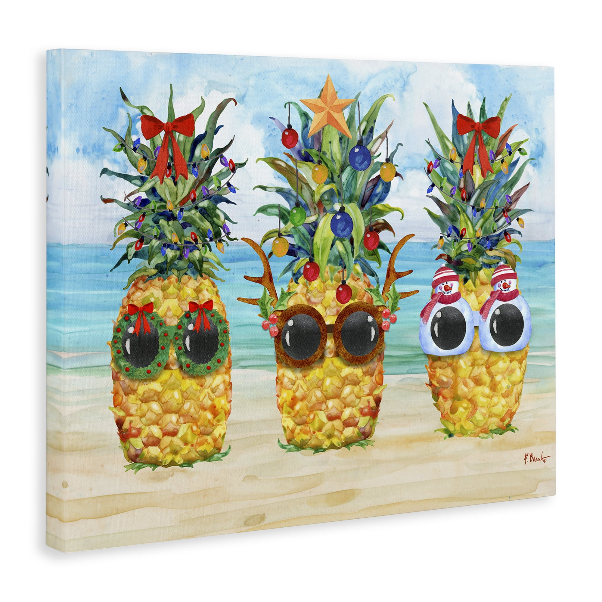 Stupell Industries Christmas Cool Pineapples Holiday Painting Gallery Wrapped Canvas Art Print Wall Art, 20 x 16