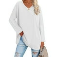 thumbnail image 4 of Camiseta De Manga Larga Para Mujer, Cuello En V, Color Sólido, Elegante, Informal, Para Mujer, Cómoda, Con Hombros Caídos, Suave Para Uso Diario ANGGREK Otros, 4 of 6