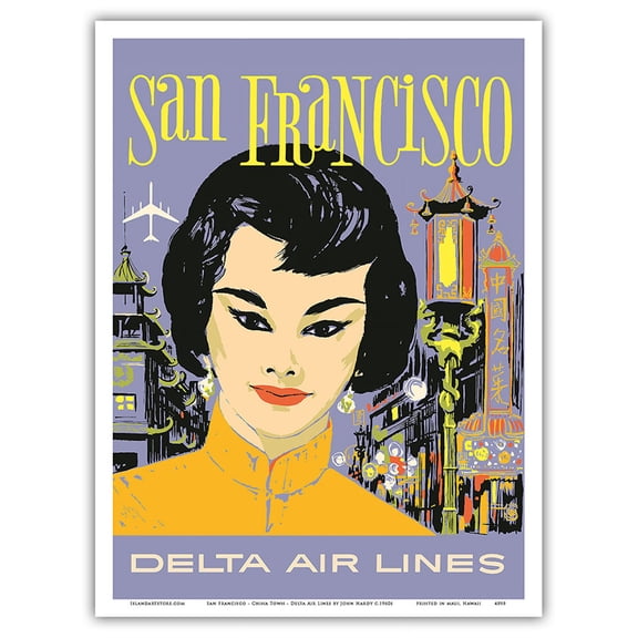 San Francisco - China Town - Delta Air Lines - Vintage Airline Travel Poster by John Hardy c.1960s - Master Art Print (Unframed) 9in x 12in