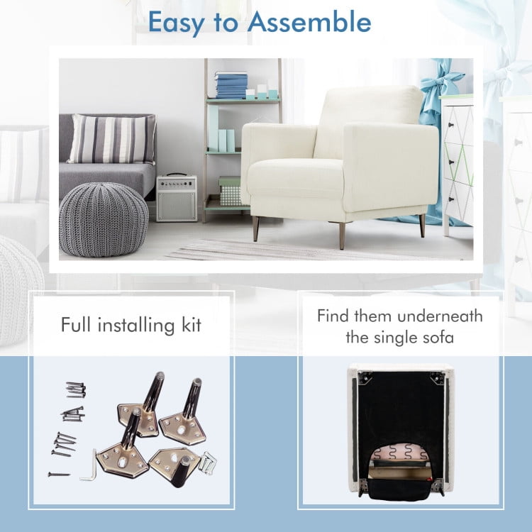 Finihen Upholstered Accent Armchair, Modern Upholstered Accent Chair with Removable Backrest Cushion, for Living Room, Bedroom, White