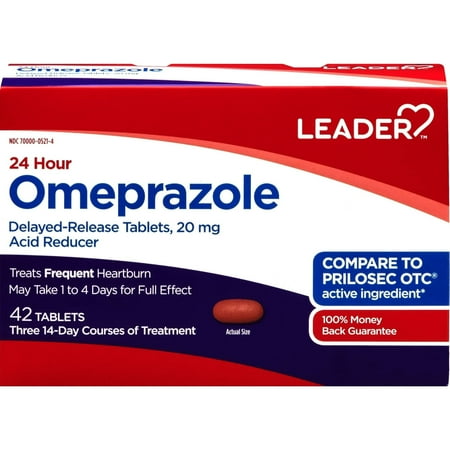 Leader Omeprazole Delayed Release Acid Reducer Tablets for Acid Reducer, 42 Count