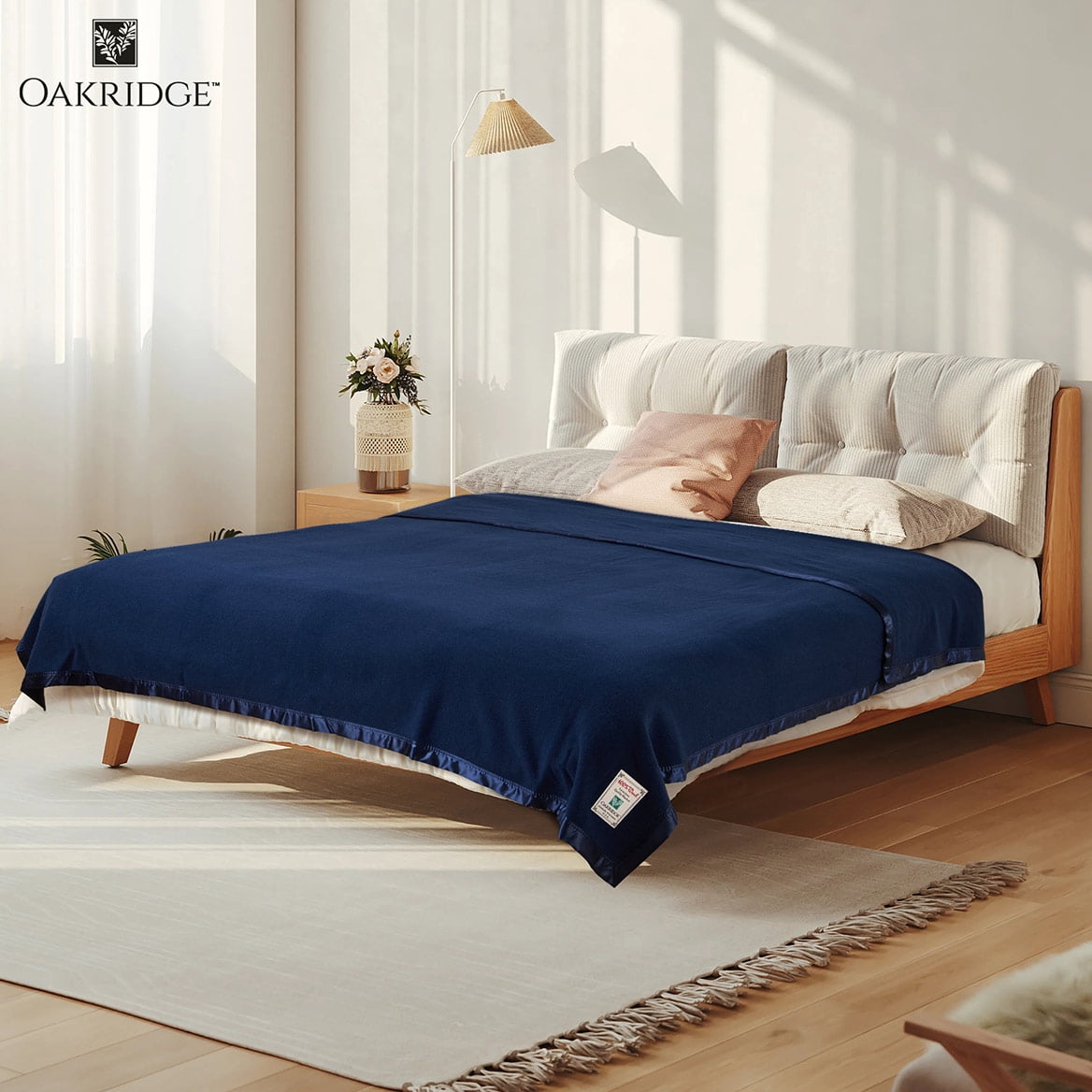 OakRidge Heirloom Merino Wool Blanket – 100% Australian Wool with Vintage Satin Edges – Breathable, Odor-Resistant, All-Season Bedding in Full/Queen Size – Navy Blue Cozy Throw for Home or Travel