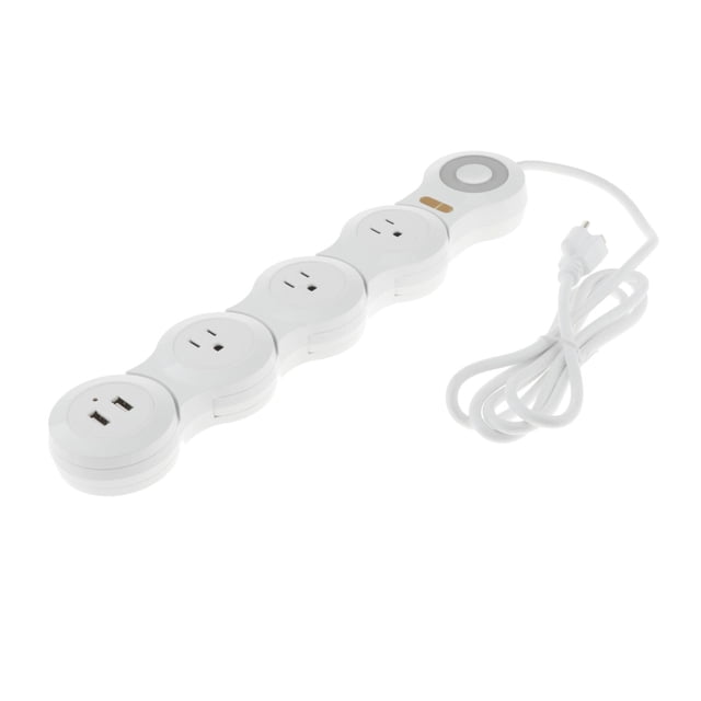 Esquirla Bande Plate de Chargeur Déformable avec Ports et 3/4/5 Prises Multiples, avec Rallonge de 5 Pi - Prises Blanc 4 Prises