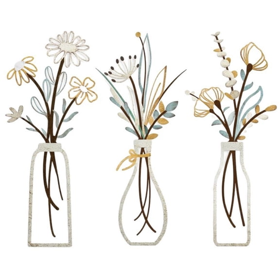 3 Pcs Metal Flowers Wall Arts Metal Floral Line Hanging Wall Sculpture Minimalist Flower Wall Decors for Home Bedroom Kitchen
