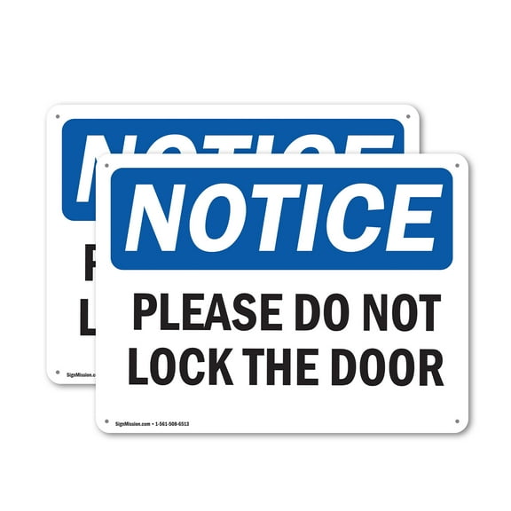 (2 Pack) Please Do Not Lock The Door OSHA Notice Sign 10 Inch X 7 Inch Indoor / Outdoor Rust-Free Aluminum Metal Signs for Workplace, Workshop, and Construction Site, Made in the USA