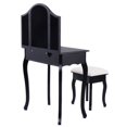 thumbnail image 2 of Costway Black Tri Folding Mirror Vanity Makeup Table Set bathroom W/Stool & Drawers, 2 of 10