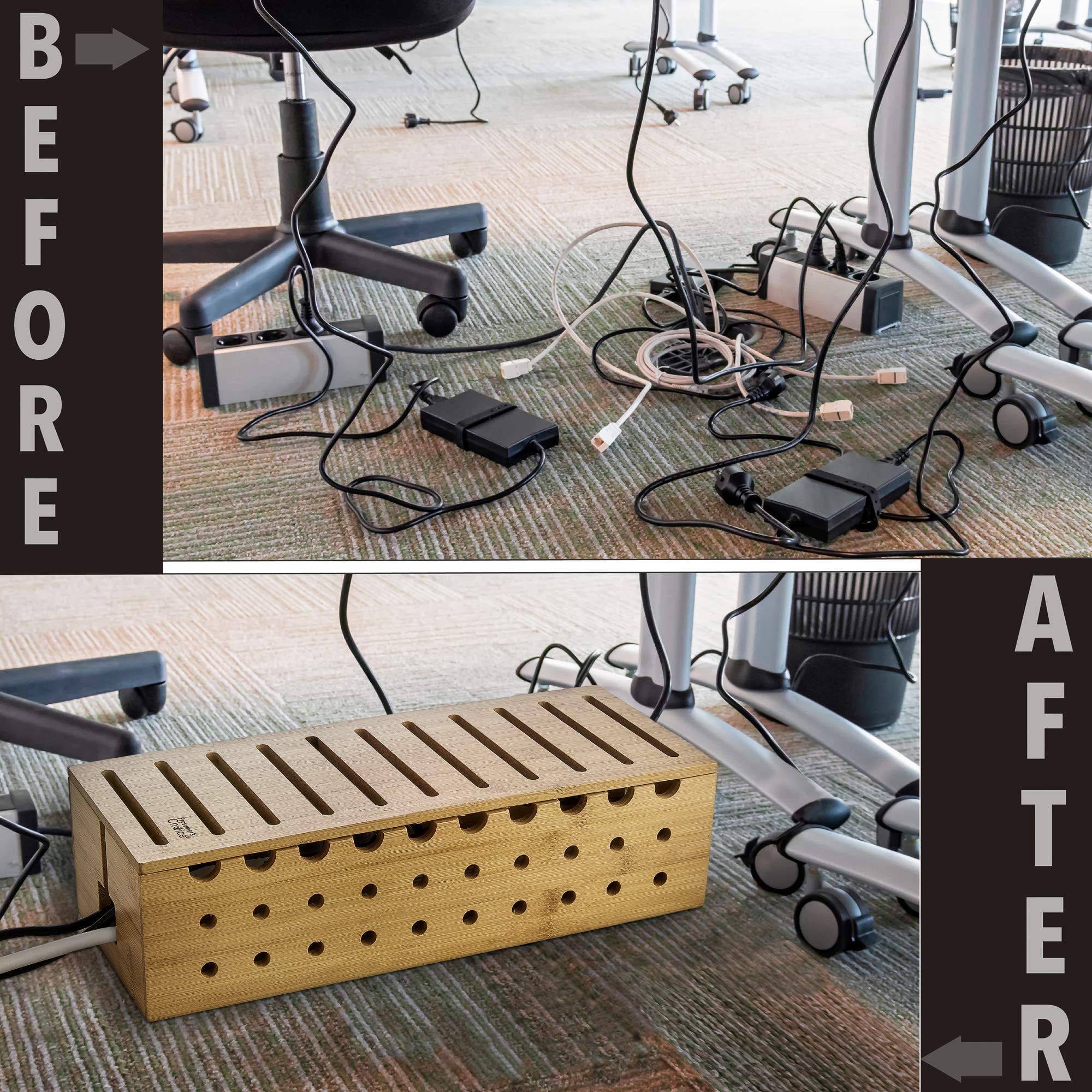 Prosumer's Choice Multiple Charging Station Rack with Cable Box Organizer - Bamboo Desk Organizer for 10 Devices and Cord Management - Compatible with Smartphones and Tablets