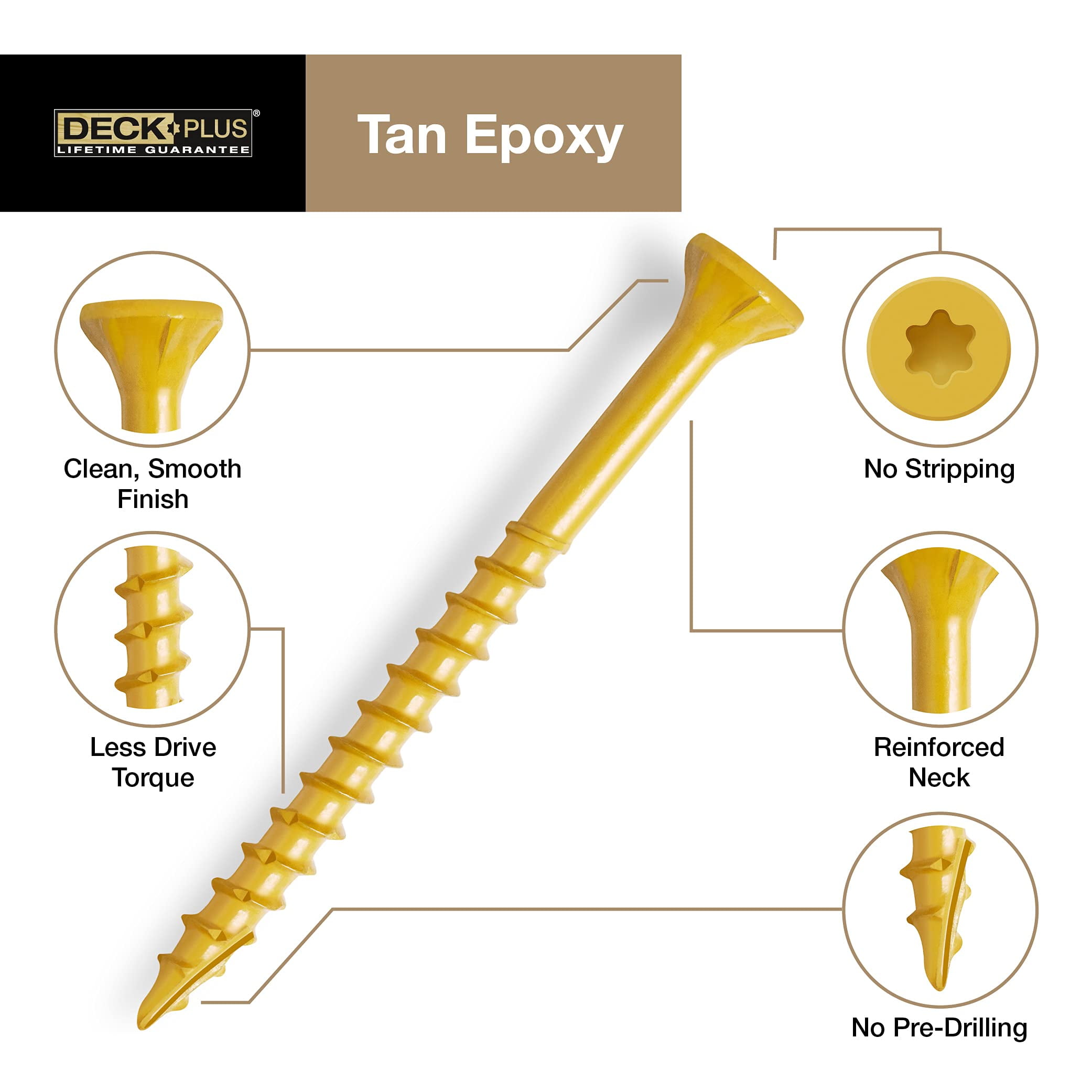 Deck Plus 48422 Tan Deck Screws (#10 x 3-1/2") - 5lb. Box