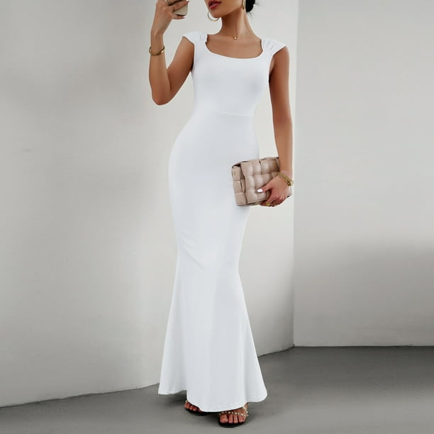 Vestido Vestido camisola para mujer Vestido tipo jersey Hotsweet Color sólido Ropa de verano flaca sexy Kuymtek Blanco T S para Mujer