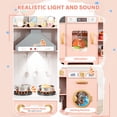 thumbnail image 5 of Pirecart Kids Corner Play Kitchen Set, Wooden Toddler Kitchen Toy with Lights & Sounds, Sink, Faucet, Ice Maker and Washing Machine, 6Psc Cooking Accessories, Pink, 5 of 9