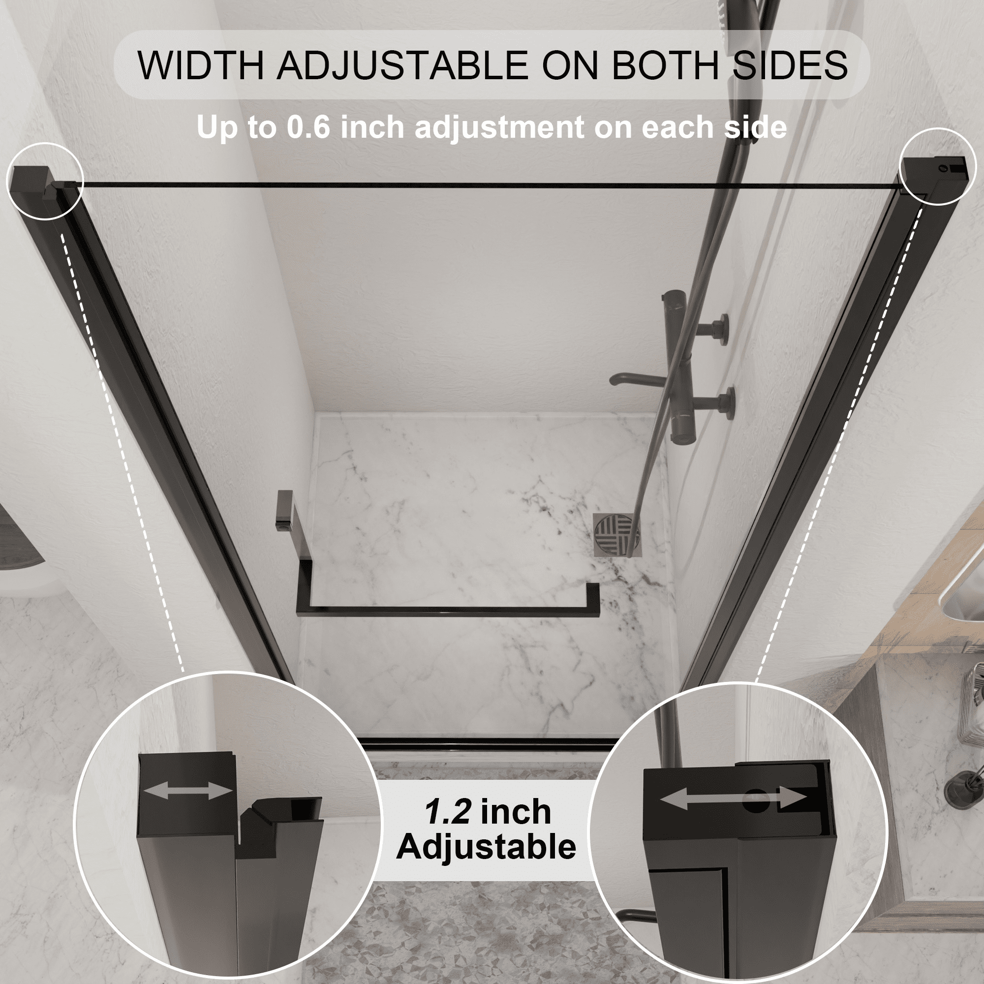 Aukfa 32-33.2" W x 72" H Matte Black Semi-Frameless Pivot Bi-Fold Shower Door, 1/4" Tempered Glass