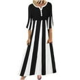 thumbnail image 1 of Robes Maxi d'Été Décontractées pour Femmes Manches 3/4 Bouton Col en V Robe Longue Rayée Imprimée Ample Confortable Robe t-Shirts Fluide, 1 of 5