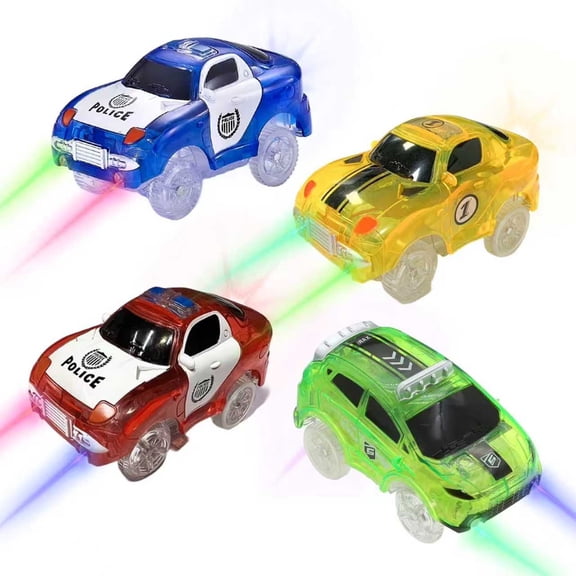 Tracks Cars Only Replacement, Flex Track Race cars for Magic Tracks Glow in the Dark, LED Lights Up Battery Operated Snap N Glow Trax cars Accessories, Compatible with Most Car Tracks  (4pack