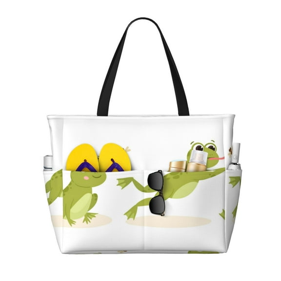 Daiia Hunting Frog Beach Travel Bag - Water-Resistant Beach Bag, Lightweight Tote with 7 Pockets for Women and Men - Gym,Pool,Camping,Reusable Grocery Bag