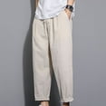 thumbnail image 2 of YYDGH Mens Linen Cotton Pants Drawstring Elastic Waist Tapered Pants Casual Loose Fit Summer Beach Trousers, 2 of 5