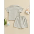 thumbnail image 5 of JYYYBF Toddler Boy Summer 2Pcs Outfit Stripe Print Short Sleeve Button Down Shirt with Elastic Waist Shorts, 5 of 7