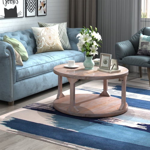 Uoocga Round Rustic Coffee Table Wood Storage Shelf For Living Room With Dusty Wax Coating 35 4 Inch Grey Wash Com Uoocga Round Rustic Coffee Table Wood, Round Rustic Coffee Table With Storage