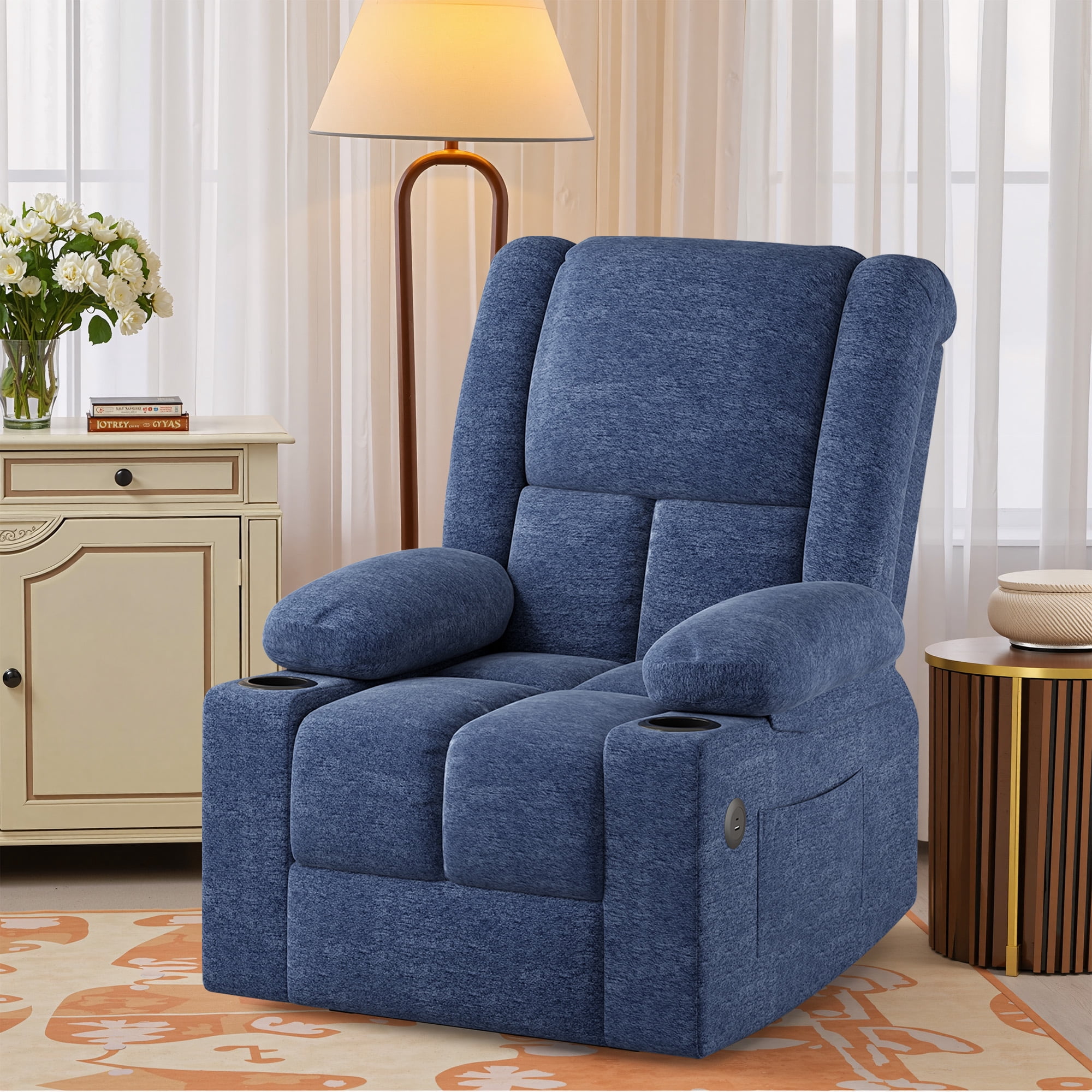 MAYEERTY Blue Power Lift Recliner Chair with Massage, Heat, USB Ports, and Cup Holders for Senior Comfort