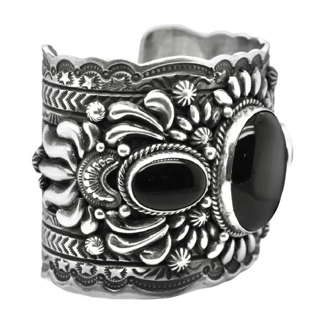 Onyx Sterling Silver Locket Cuff Bracelet Indonesia - Dark Door