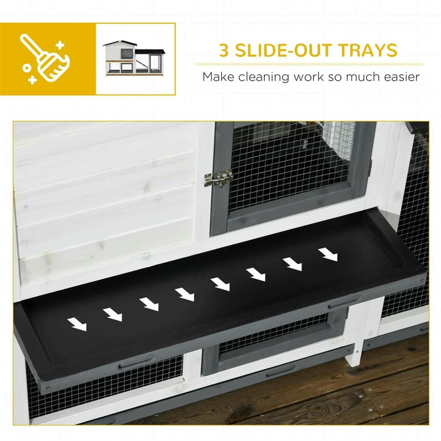 resenkos 62" 2-tier Wooden Rabbit Hutch with Slide-out Tray, Outdoor Small Animal Habitat Chicken Coop Bunny Cage for Bunnies, Guinea Pigs, White