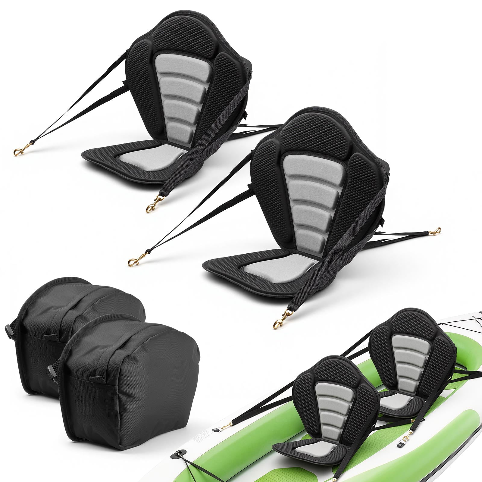 KFFKFF Kayak Seat, 2-Pack 0.5" Thick, Universal Paddle Board Seat with Backrest, Comfortable Padded Cushion Featuring Storage Bag & Adjustable Straps for SUP, Canoe, Fishing Boat,and Inflatable Kayak