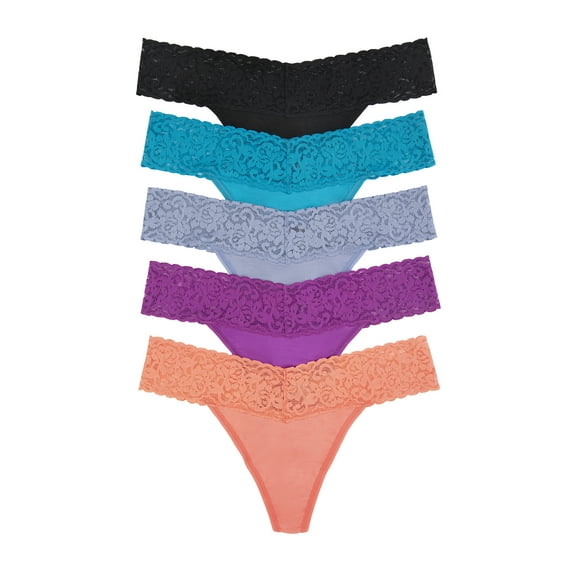Felina Super Stretchy Lace Top Low Rise Thong | 5-Pack