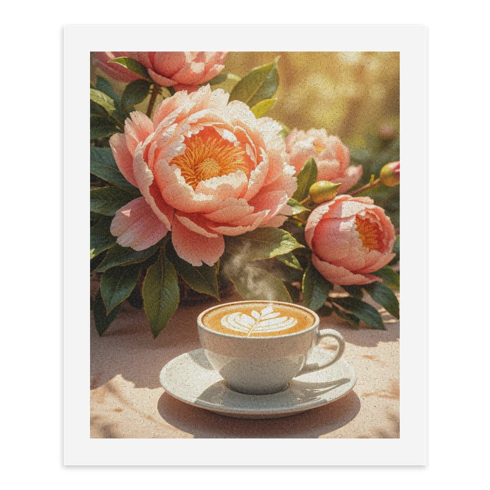Paint By Numbers Kit for Adults Beginner - DIY Pink Flowers Latte Art Bliss Canvas Painting Kits for Adults, Frameless Paint By Number for Adults for Home Wall Decor 16x20 Inch