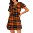 thumbnail image 1 of Balery Halloween Tartan Plaid Camisón de manga corta con cuello redondo para mujer, cómodo y elegante., 1 of 6