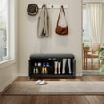 thumbnail image 6 of Barara King Adjustable Shoe Storage Bench with Cabinet Doors, 28.74" Entryway Seat with Cushion for Organizing, Black, 6 of 8