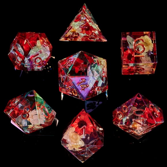 Fugacity Juego de dados Dnd Borde afilado hecho a mano Juego de dados poliédricos de 7 piezas de dados de resina de mazmorras y dragones Juego de dados D&D con estuche de dados de regalo para juegos d