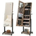 thumbnail image 1 of Giantex Standing Jewelry Cabinet, Lockable Jewelry Armoire Organizer w/ 3-Color Dimmable LED Full-Length Mirror, Brown, 1 of 9