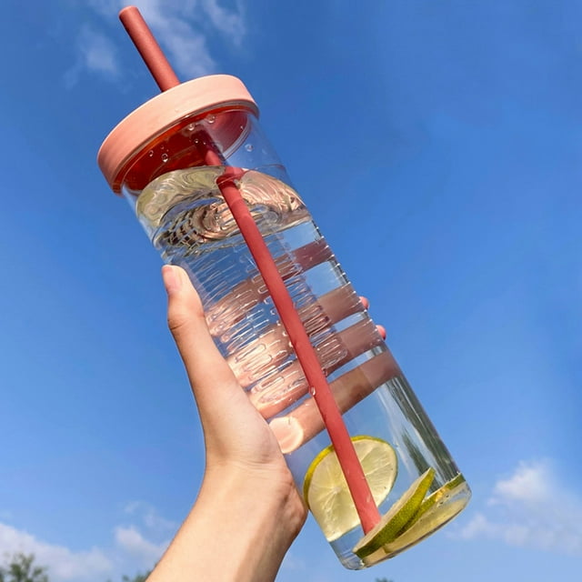 Botella de agua con infusor de frutas con pajita, botella de agua deportiva transparente portátil de gran capacidad para Fitness, gimnasio, actividades al aire libre