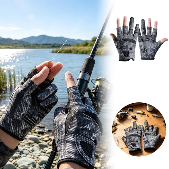 CozyFiel Fingerless Fishing Gloves, Camo Non- Half-Finger Gloves for Anglers, Cycling, Hiking, Outdoor