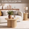 thumbnail image 4 of WIRRYTOR Round Coffee Table Set of 2, Modern Fluted Coffee Table and Side Table Set with Plum Base, Wood Living Room Accent Tables, Natural, 4 of 9