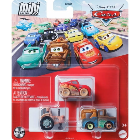 Disney and Pixar Cars Mini Racers 3-Pack, Set of 3 Toy Vehicles from the Franchise (Styles May Vary)