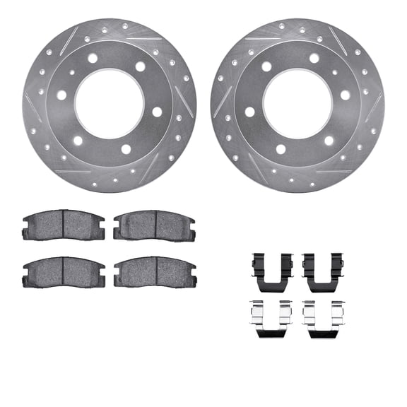Dynamic Friction Company Rear Brake Rotors-Drilled and Slotted-Silver with 5000 Advanced Brake Pads includes Hardware 7512-37009