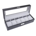 thumbnail image 2 of Caja para reloj de cuero con 6 ranuras, estuche de exposición, organizador de almacenamiento de joyas de vidrio, caja para reloj de cuero PU negro, estuche de exposición, organizador de joya, 2 of 5