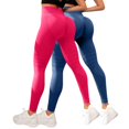 thumbnail image 4 of Women's Textured Hip Lifting Fitness Pants with Tummy Control, High Waisted Peach Booty Yoga Pants 2PC Set, Seamless Workout Leggings for Gym, Running and Daily Training Pink L, 4 of 4