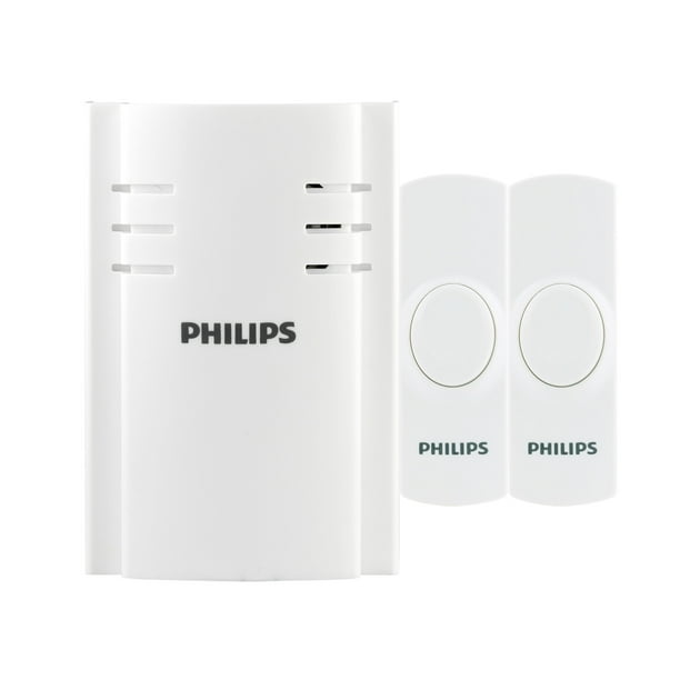 Philips Plugin 8Melody Doorbell Kit, White, 2Push Buttons DES2280W
